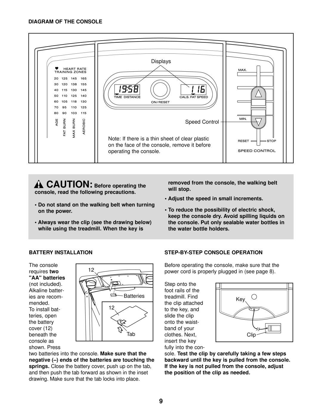 Weslo 831.293020 user manual Diagram of the Console, Battery Installation, AA batteries, STEP-BY-STEP Console Operation 