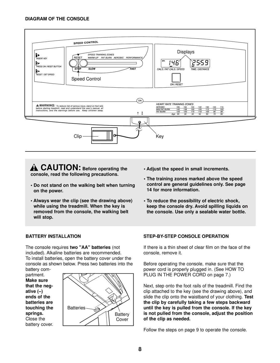 Weslo 831.294620 user manual Diagram of the Console, Battery Installation, STEP-BY-STEP Console Operation 