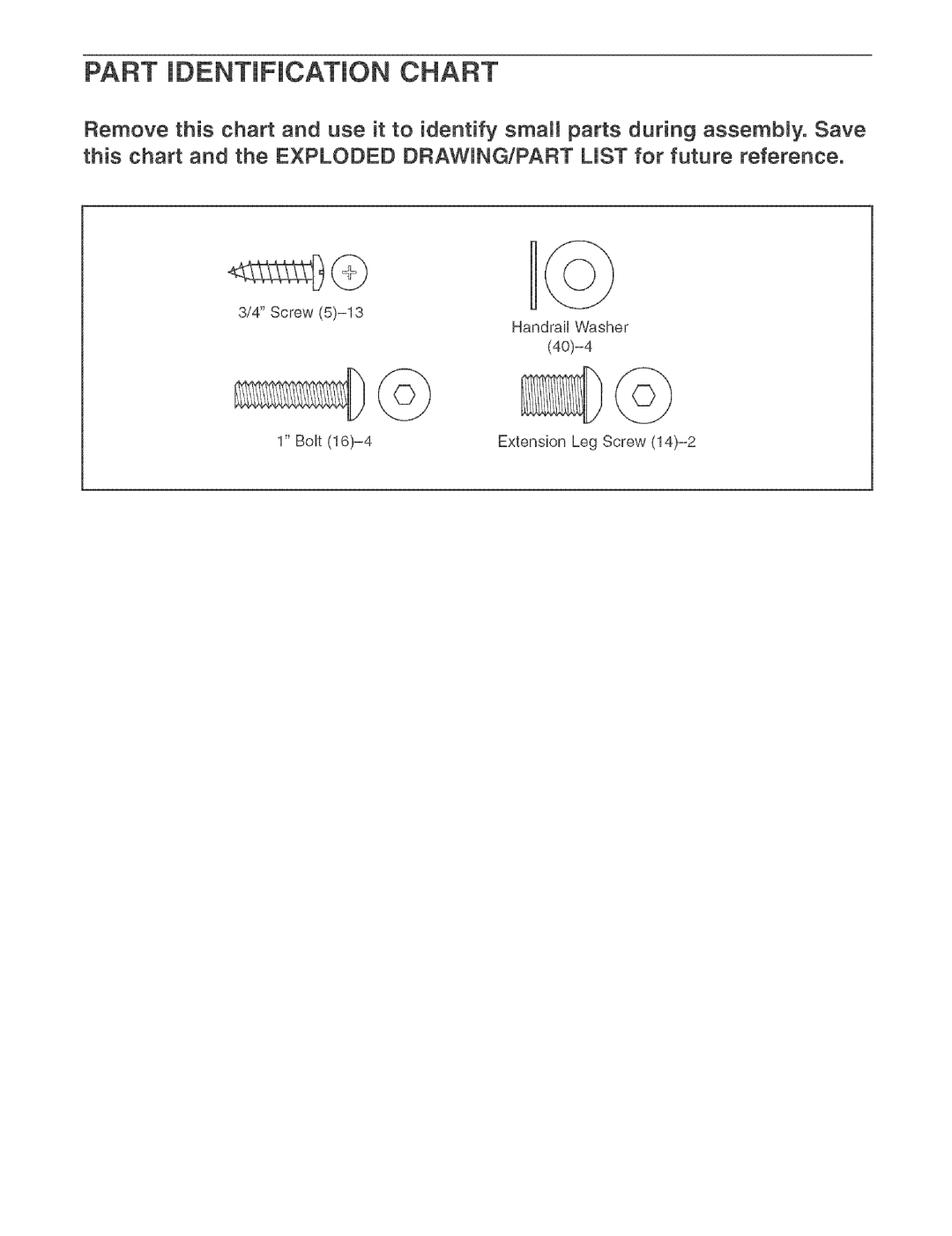 Weslo 831.29502 user manual Part iDENTiFiCATiON Chart 