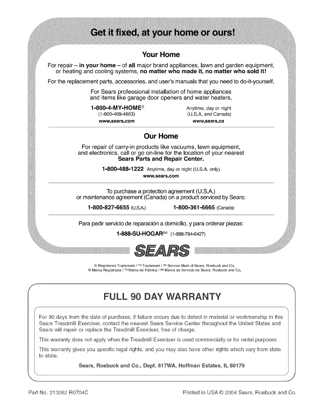 Weslo 831.29502 user manual Full 90 DAY Warranty, Your Home 