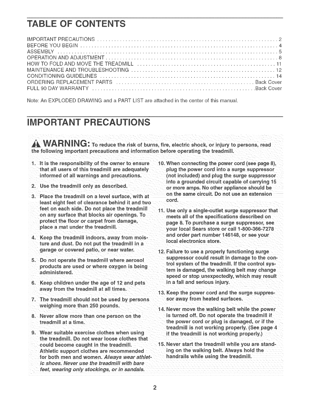 Weslo 831.29502 user manual Contents, Important Precautions 