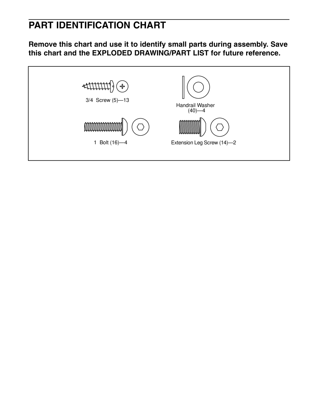 Weslo 831.295021 user manual Part Identification Chart 