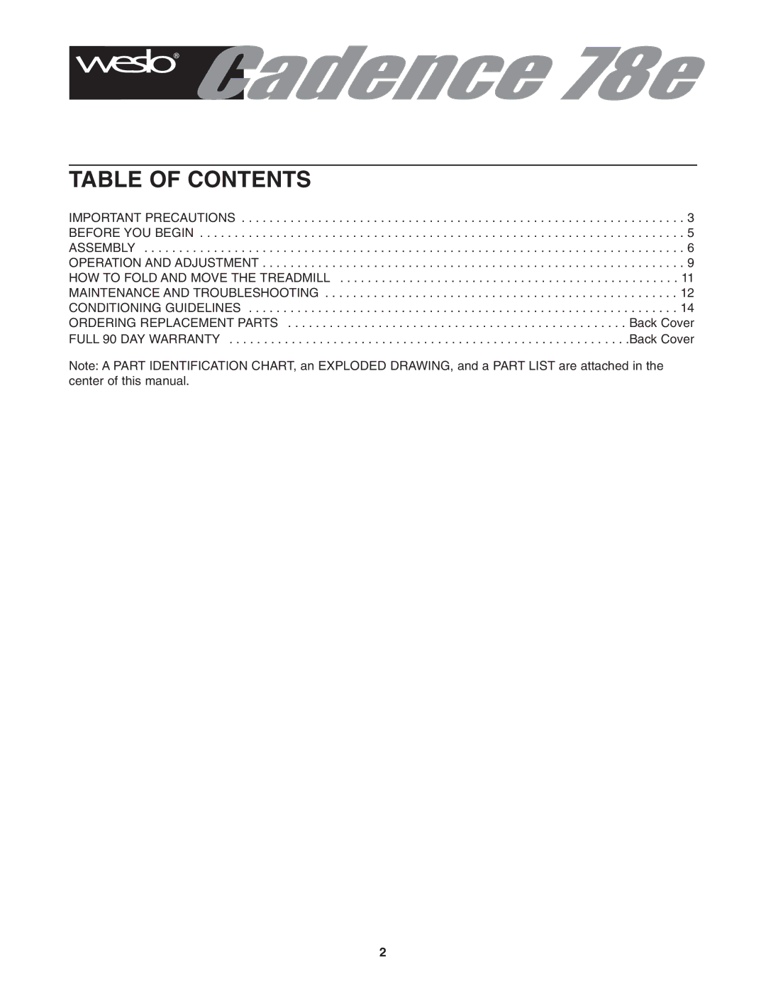 Weslo 831.29522.0 user manual Table of Contents 