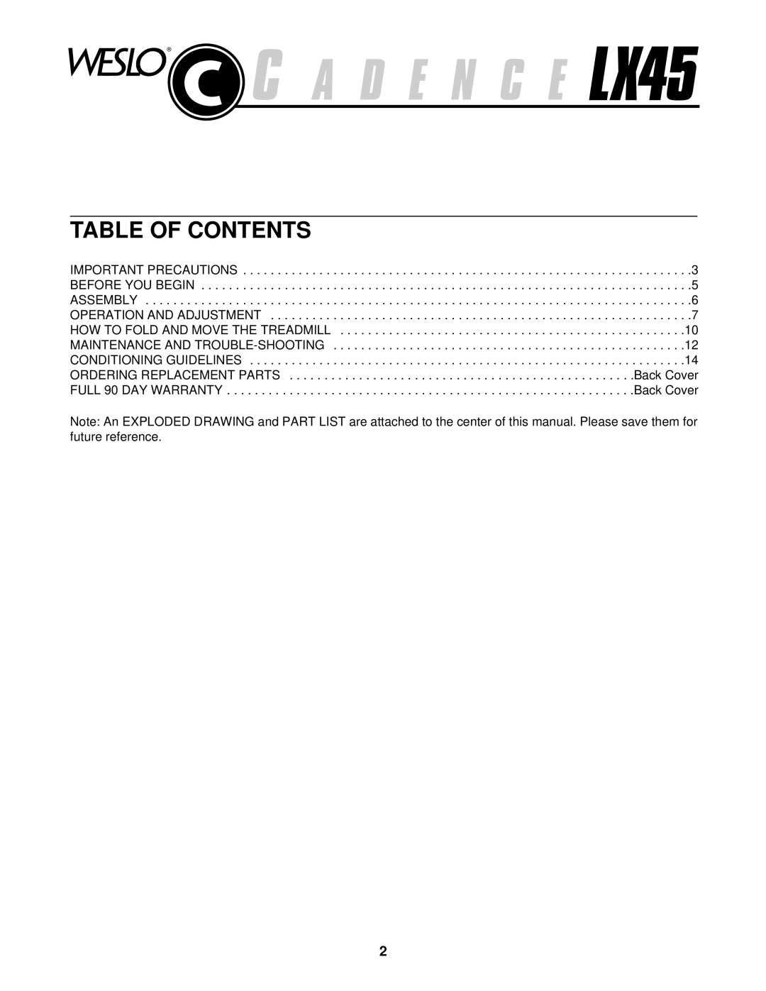 Weslo 831.297100 user manual Table of Contents 