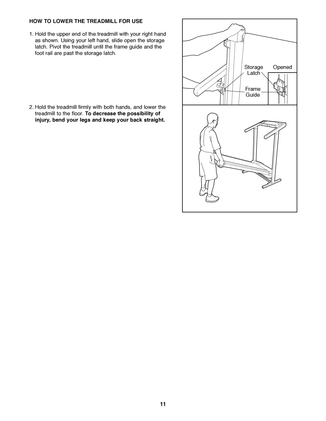 Weslo 925925 user manual HOW to Lower the Treadmill for USE 