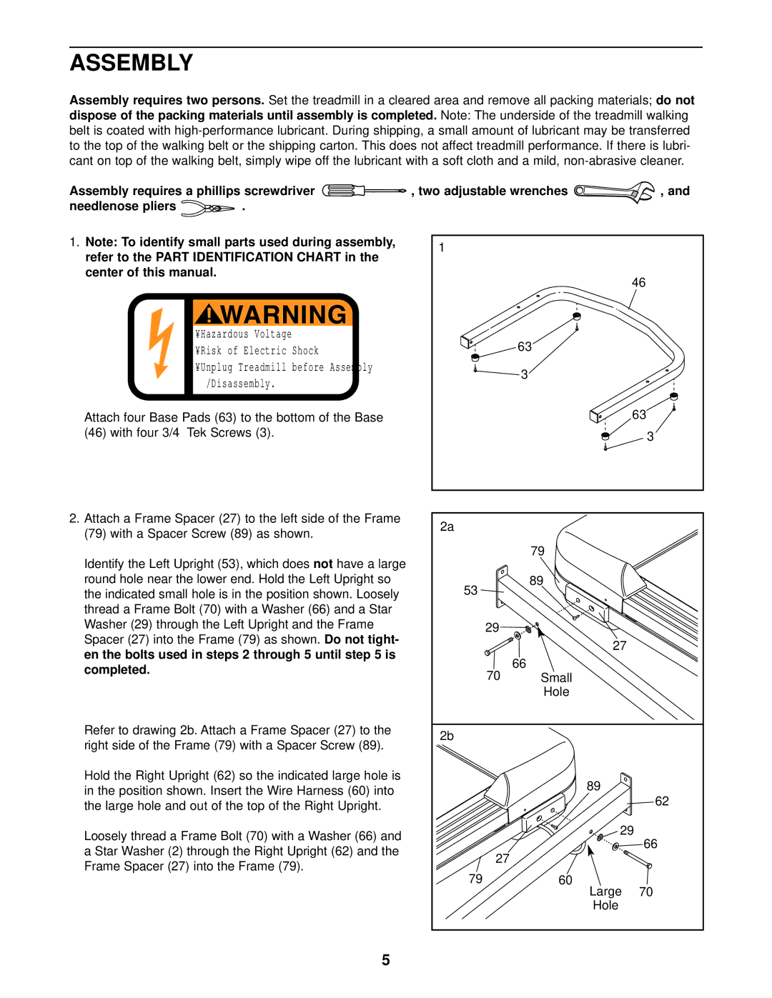 Weslo C32 user manual Assembly, ¥Hazardous Voltage ¥Risk of Electric Shock 