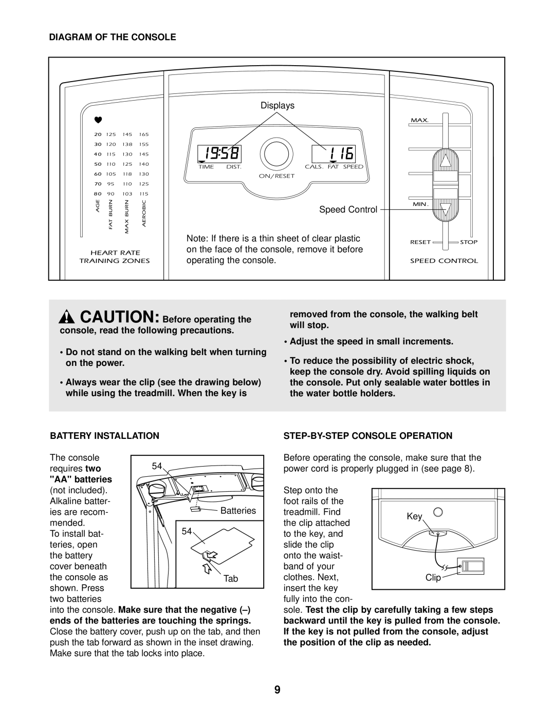 Weslo C32 user manual Diagram of the Console, Battery Installation, AA batteries, STEP-BY-STEP Console Operation 