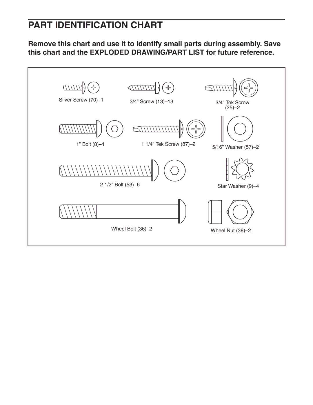 Weslo c42 user manual Part Identification Chart 