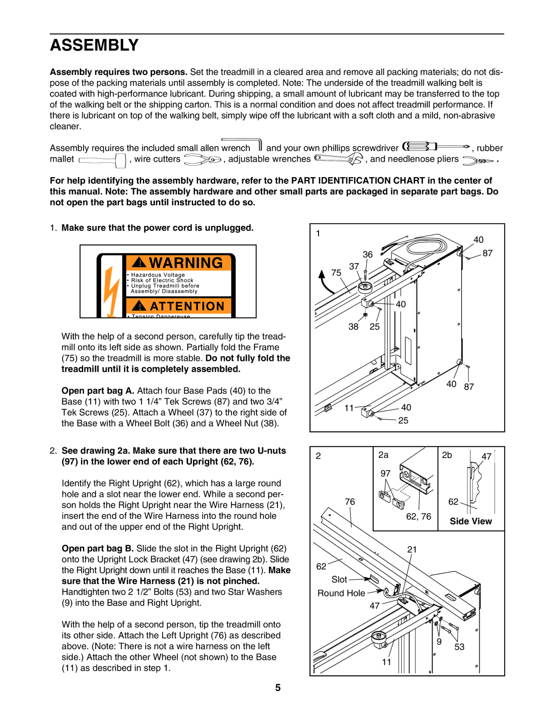 Weslo c42 user manual Assembly, Side View 