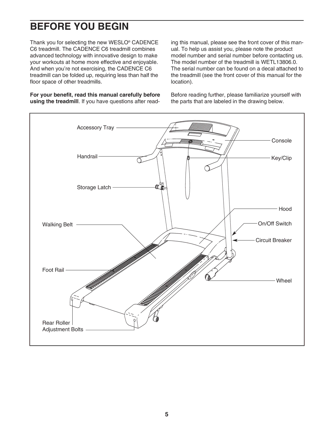 Weslo c6 user manual Before YOU Begin 