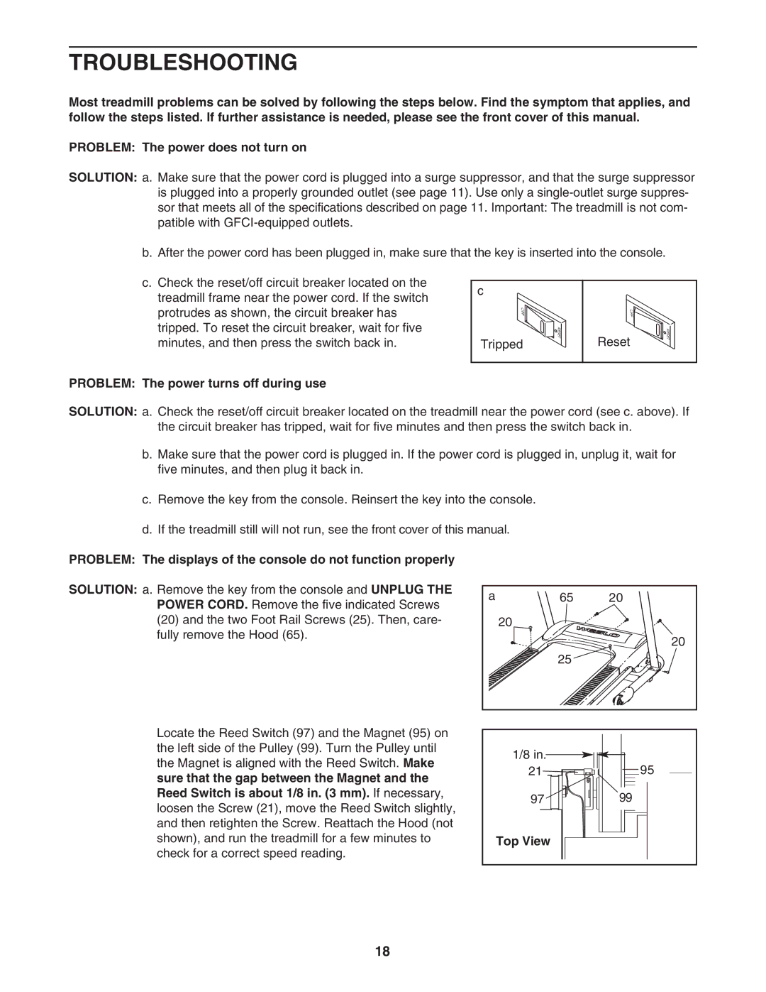 Weslo cadence 25 user manual Troubleshooting, Problem The power turns off during use 