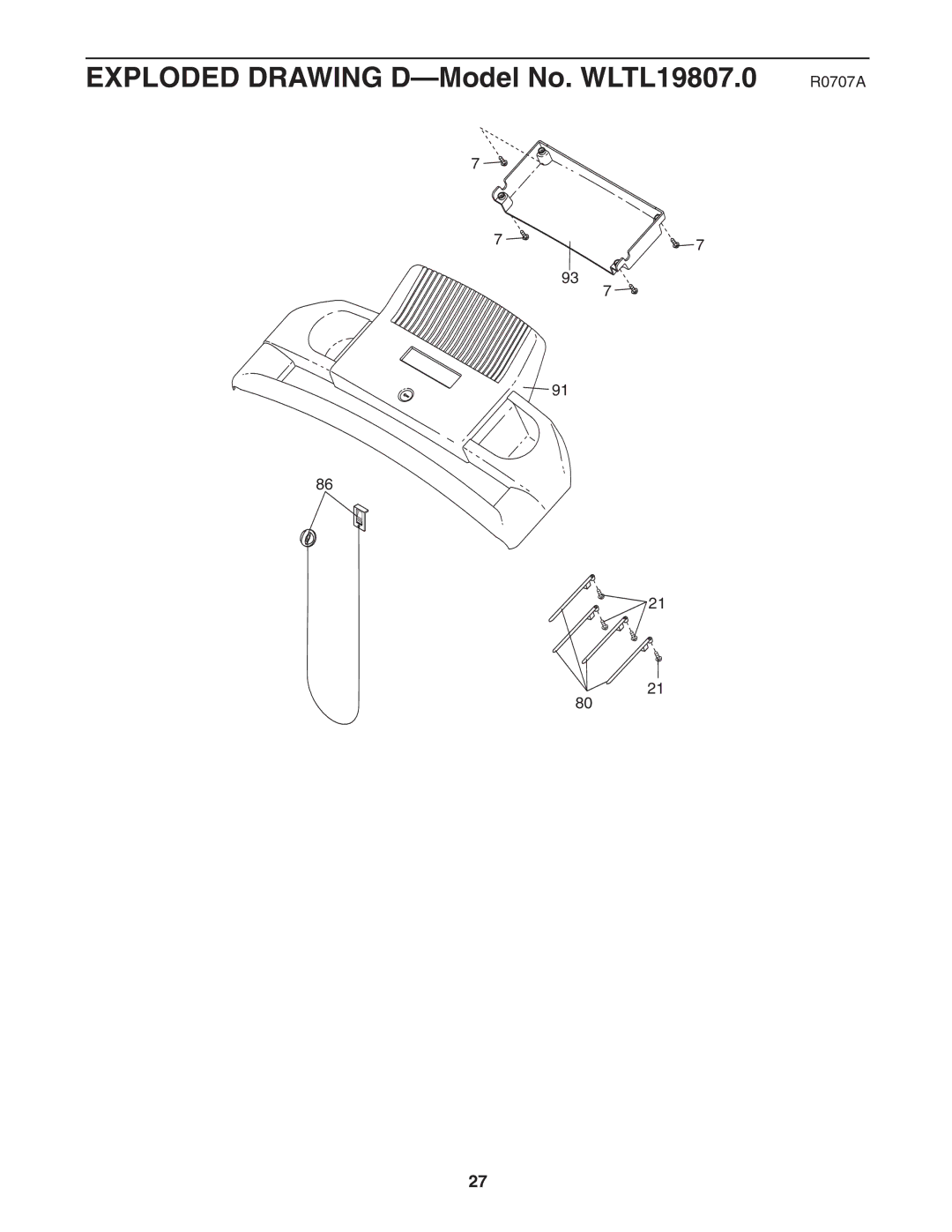 Weslo cadence 25 user manual Exploded Drawing D-Model No. WLTL19807.0 R0707A 