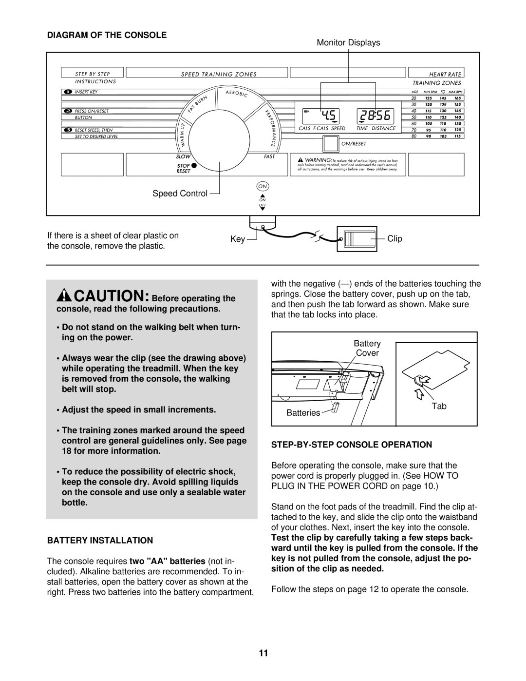 Weslo DS10 user manual Diagram of the Console, Battery Installation, STEP-BY-STEP Console Operation 