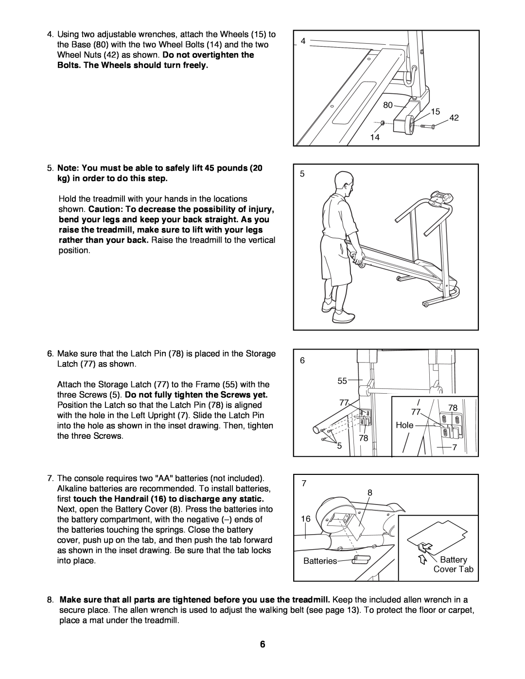 Weslo DX3 user manual Bolts. The Wheels should turn freely 