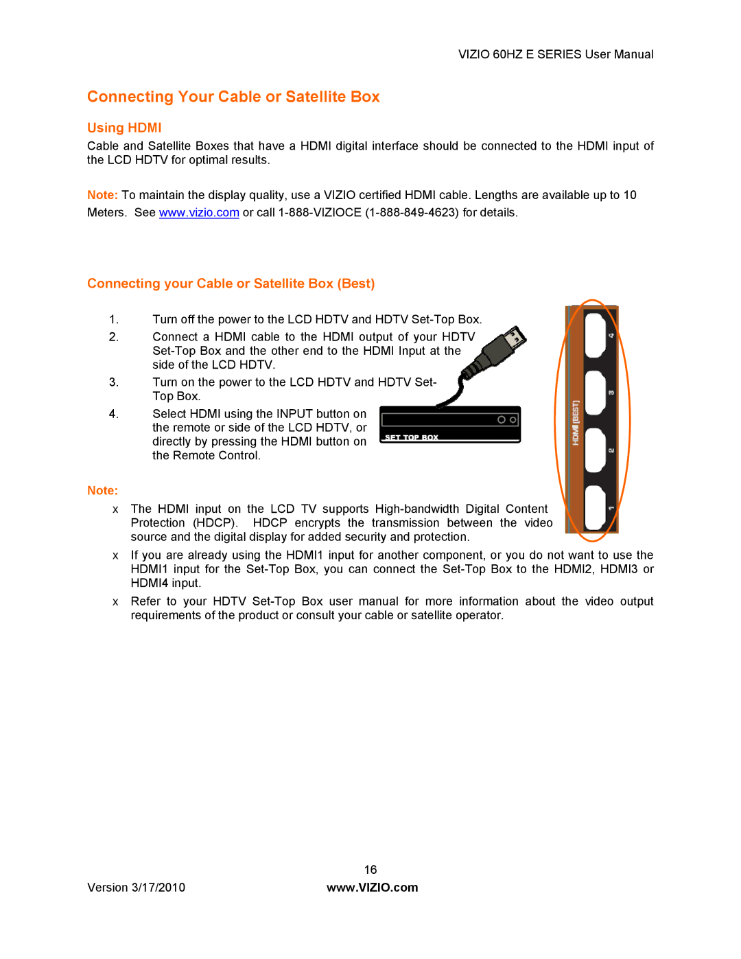 Weslo E320VA user manual Connecting Your Cable or Satellite Box, Using Hdmi, Connecting your Cable or Satellite Box Best 