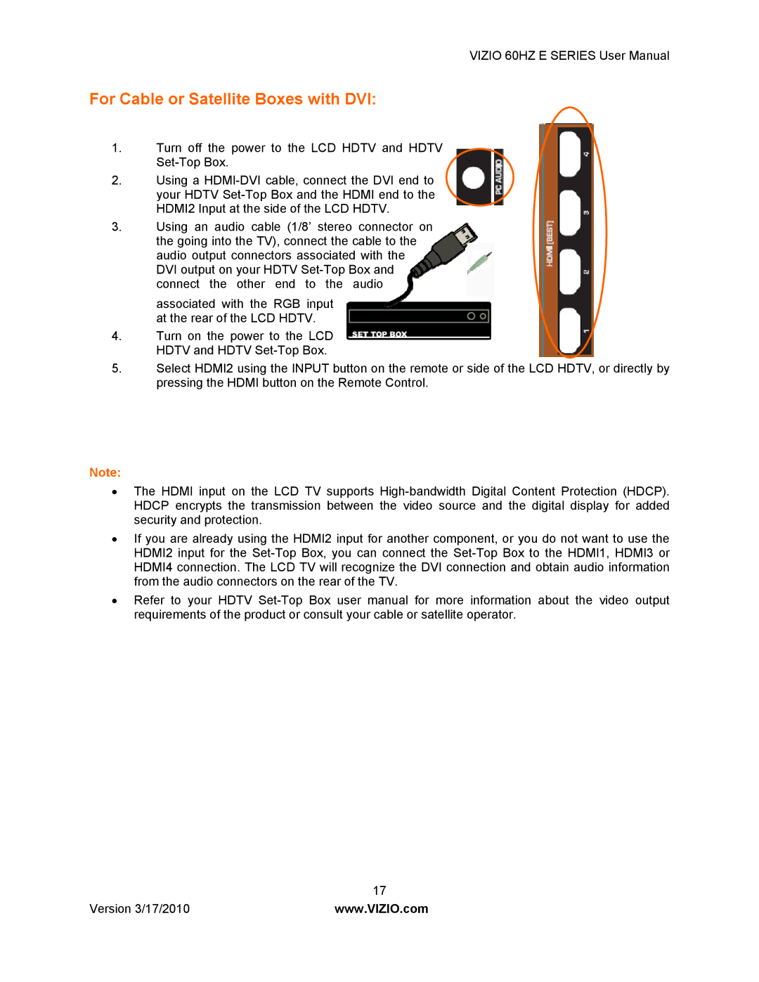 Weslo E320VA user manual For Cable or Satellite Boxes with DVI 