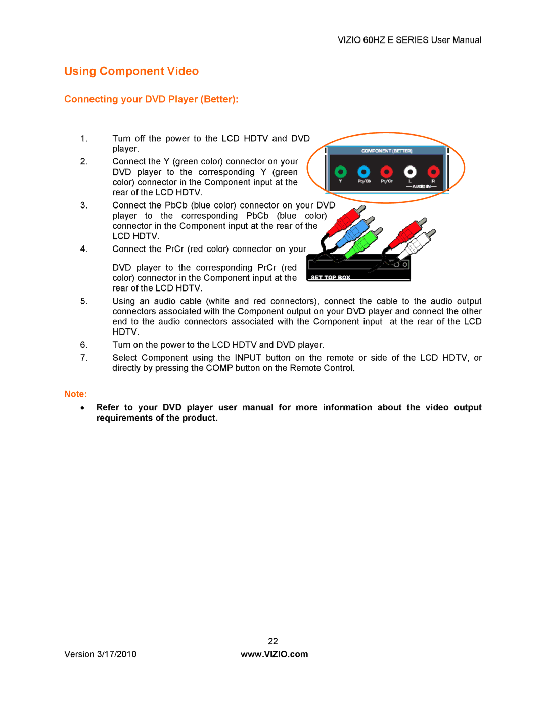 Weslo E320VA user manual Using Component Video, Connecting your DVD Player Better 