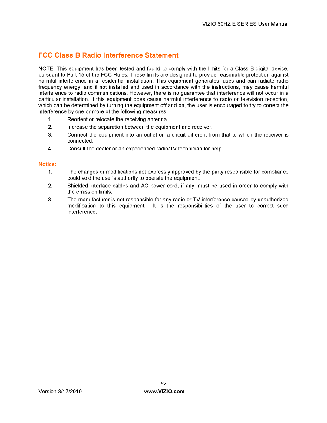 Weslo E320VA user manual FCC Class B Radio Interference Statement 