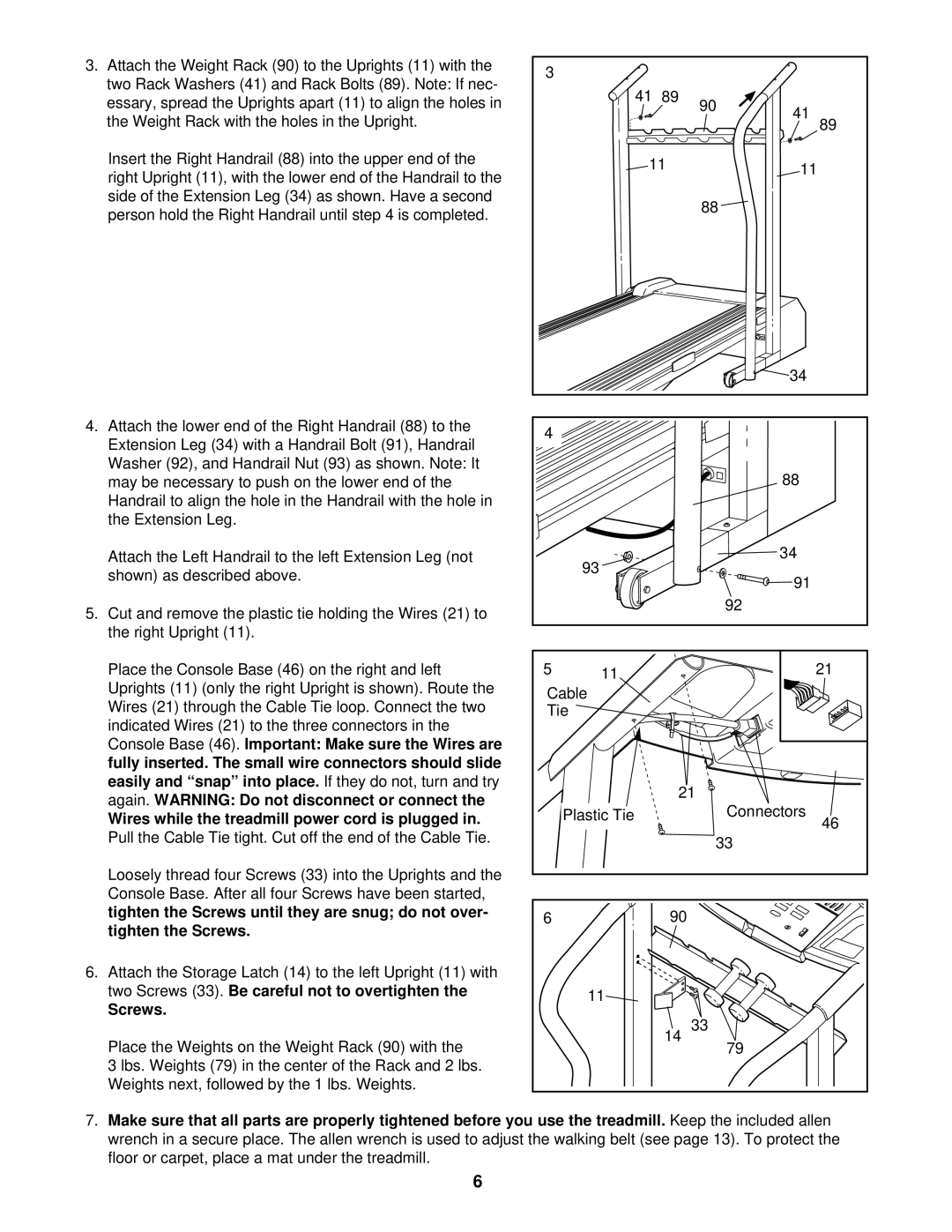 Weslo ex18 user manual Screws 