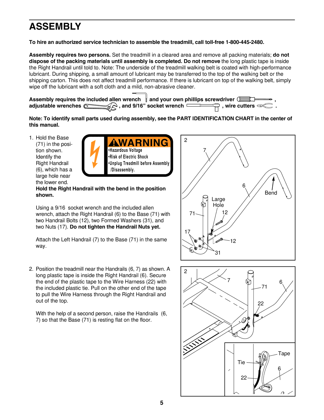 Weslo G-25 user manual Assembly, Hold the Right Handrail with the bend in the position, Shown 