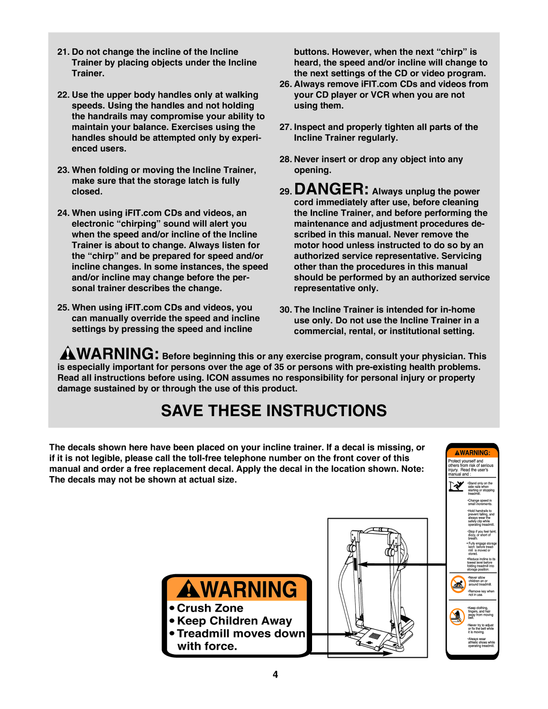 Weslo IMTL 15905.0 user manual Crush Zone 