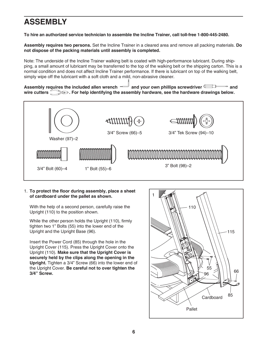 Weslo IMTL 15905.0 user manual Assembly, Upright Cover. Be careful not to over tighten Screw 