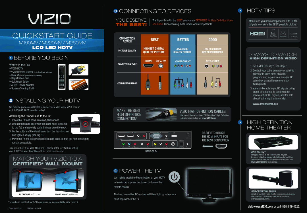 Weslo M190MV user manual Before YOU Begin, Installing Your Hdtv, Connecting to Devices, Power the TV, Hdtv Tips 