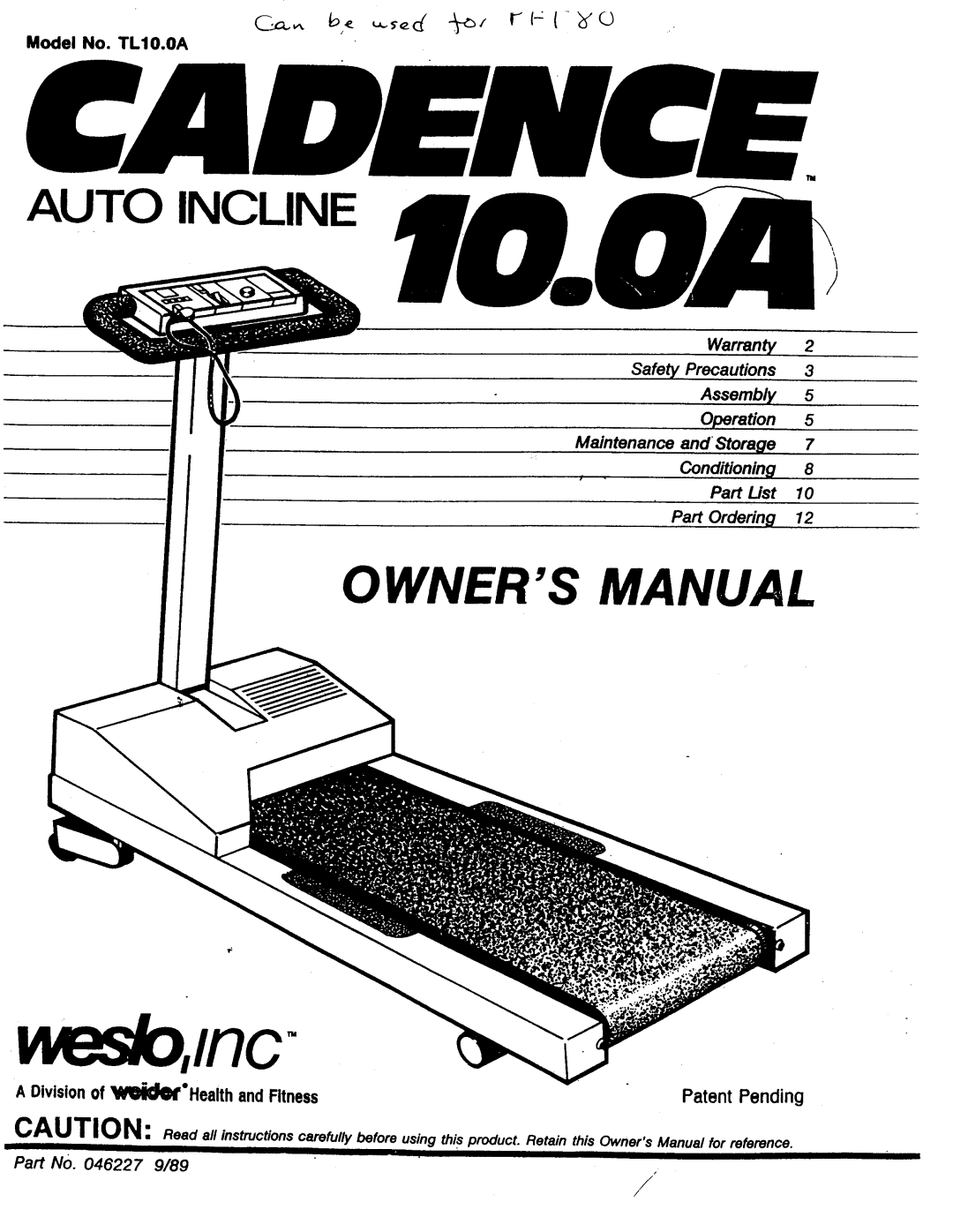 Weslo PFT80 manual 