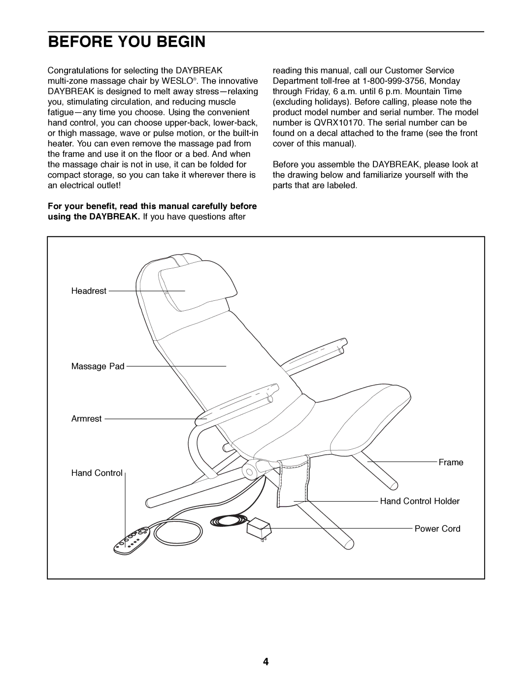 Weslo QVRX10170 user manual Before YOU Begin 