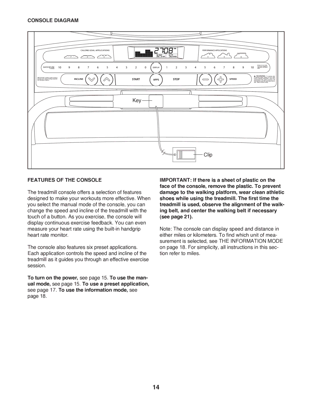 Weslo R 7.2 user manual Console Diagram, Features of the Console 