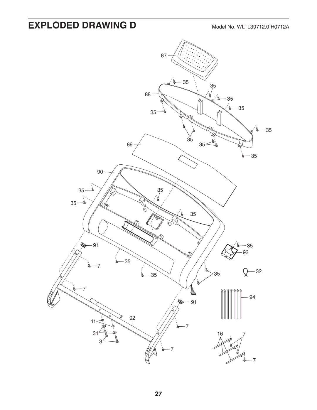 Weslo R 7.2 user manual Exploded Drawing D 