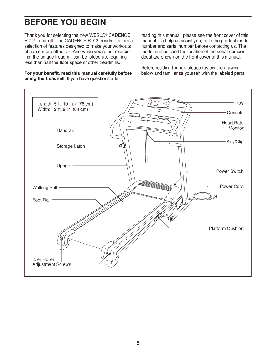 Weslo R 7.2 user manual Before YOU Begin 