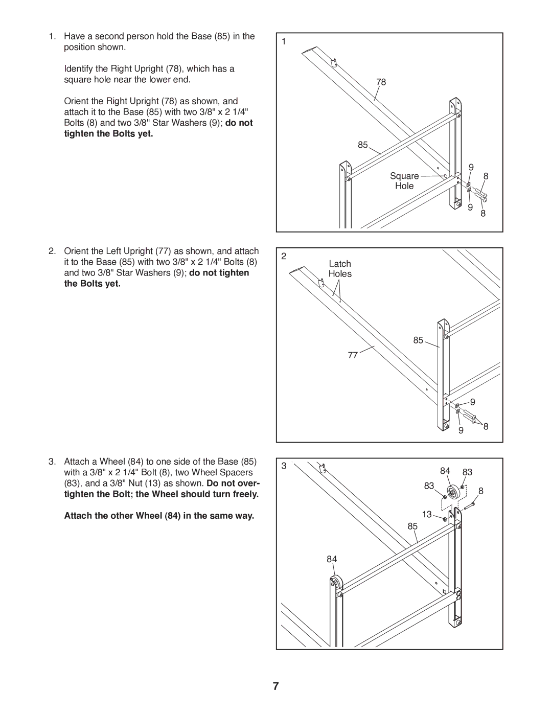 Weslo R 7.2 user manual Attach the other Wheel 84 in the same way 