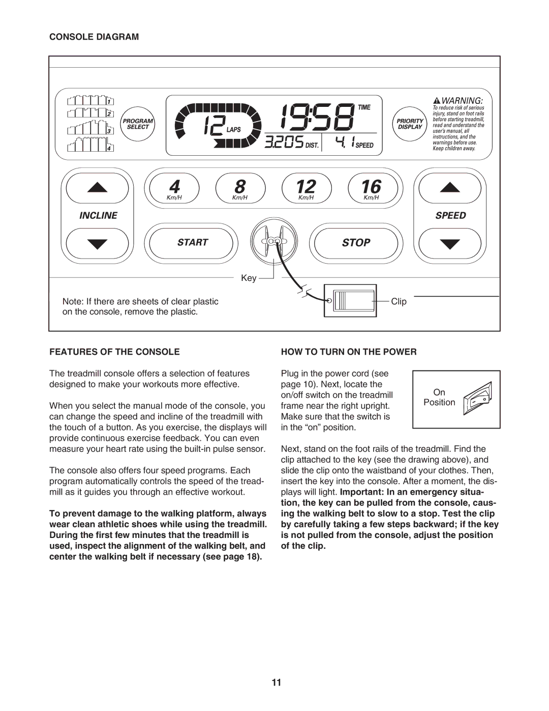 Weslo WATL14906.0 user manual Console Diagram, Features of the Console, HOW to Turn on the Power 