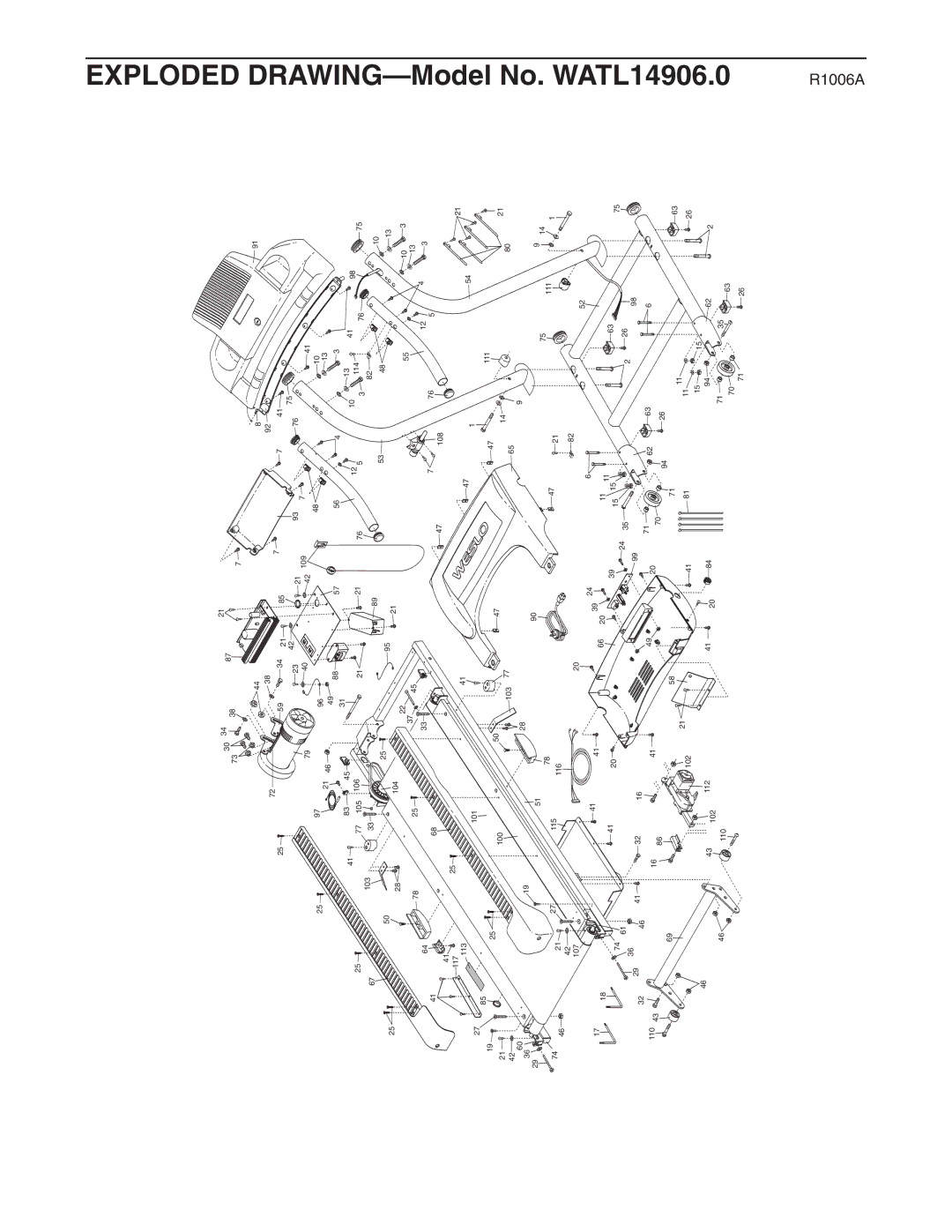 Weslo user manual Exploded DRAWING-Model No. WATL14906.0 