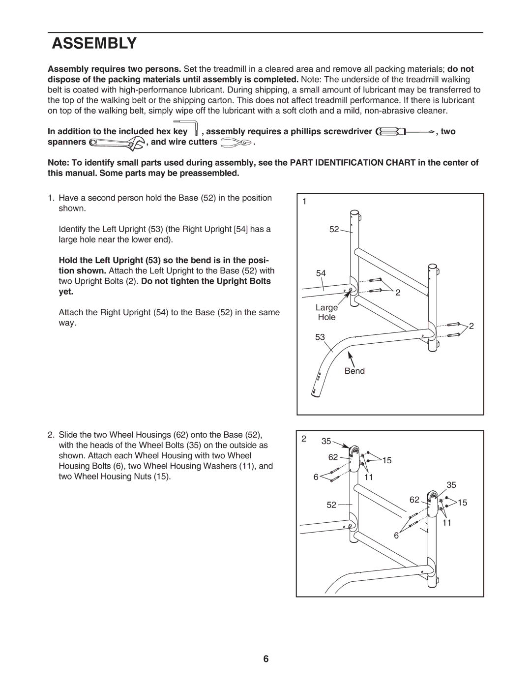 Weslo WATL14906.0 user manual Assembly, Spanners Wire cutters 