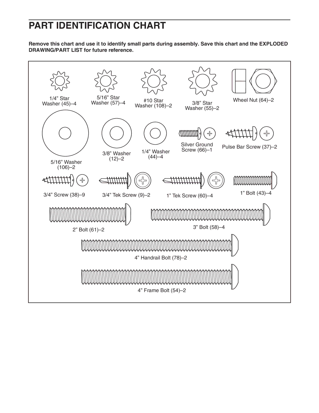 Weslo WATL27205.1 user manual Part Identification Chart 