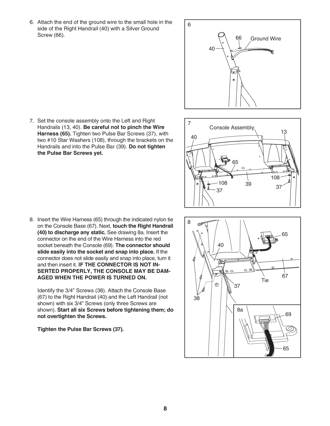 Weslo WATL27205.1 user manual Tighten the Pulse Bar Screws 