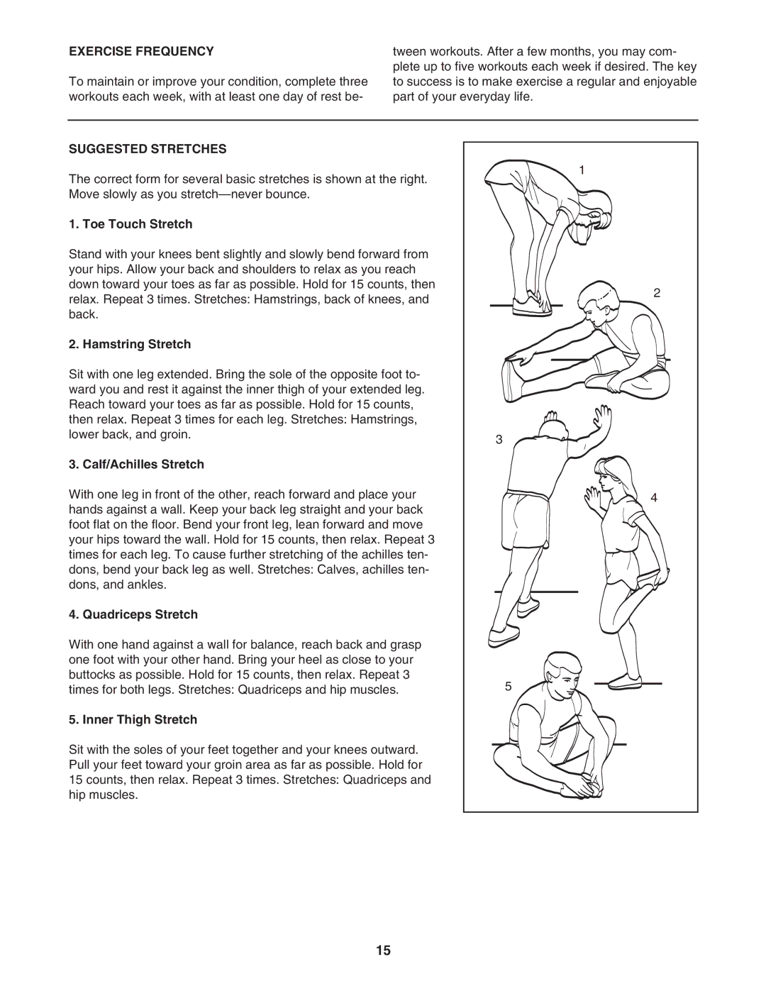 Weslo wctl19106.0 user manual Exercise Frequency, Suggested Stretches 