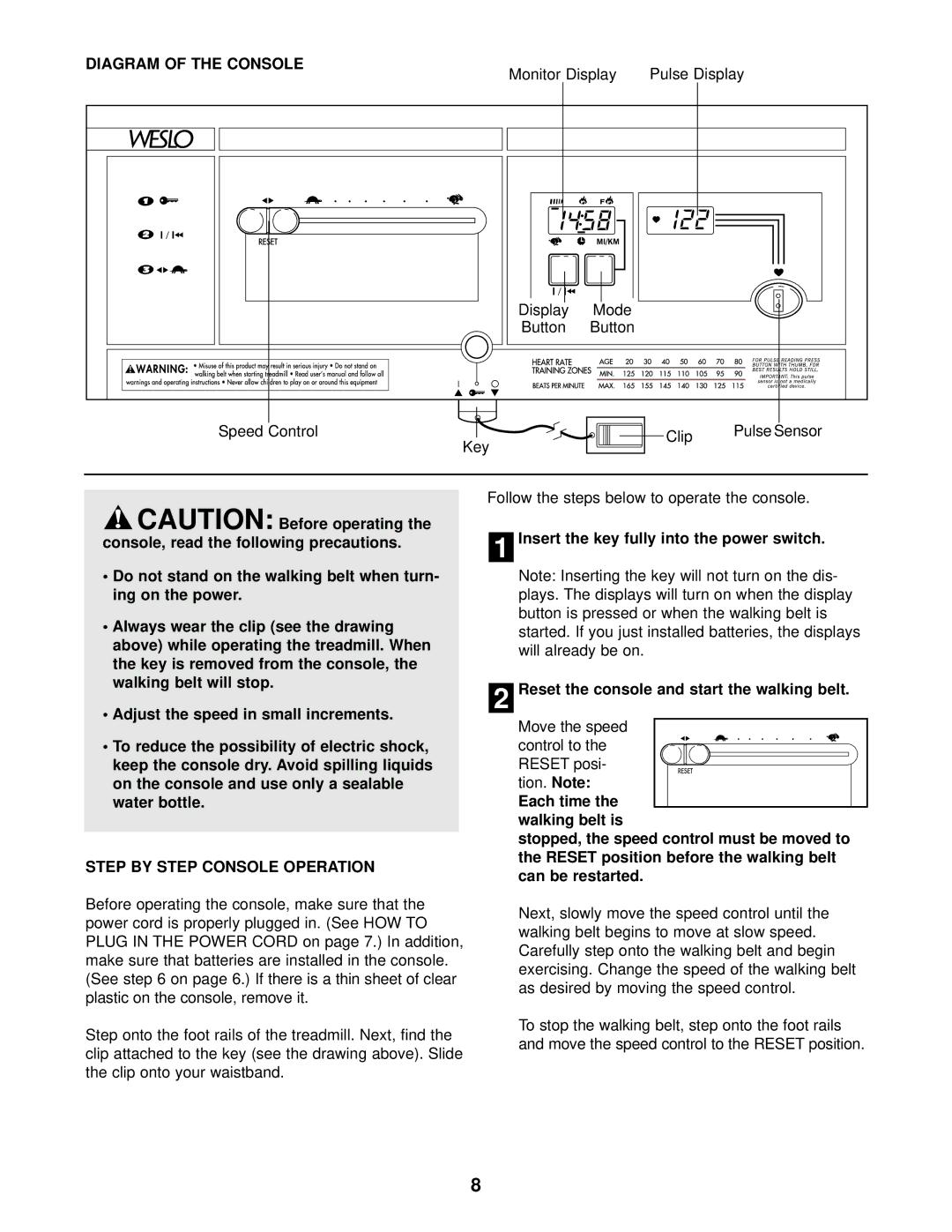 Weslo WCTL26080 user manual Diagram of the Console, Step by Step Console Operation 