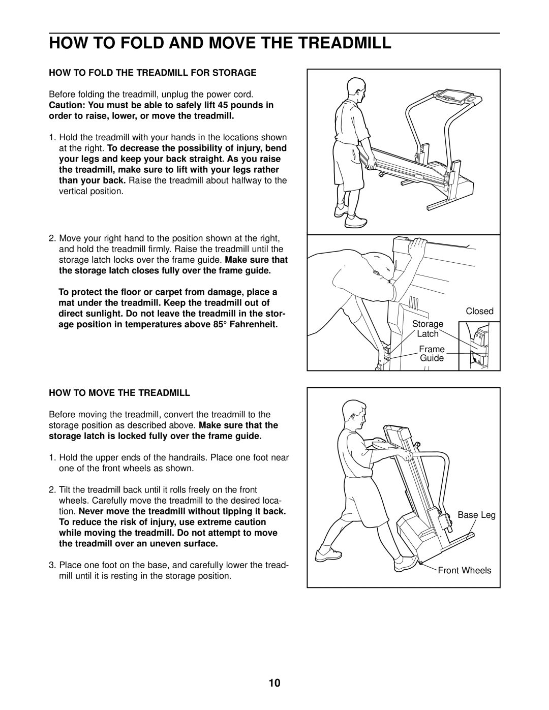 Weslo WCTL28090 HOW to Fold and Move the Treadmill, HOW to Fold the Treadmill for Storage, HOW to Move the Treadmill 