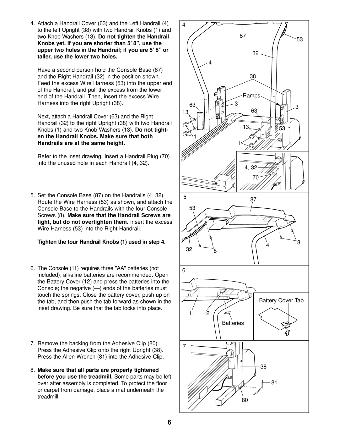 Weslo WCTL28090 user manual Tighten the four Handrail Knobs 1 used in step 