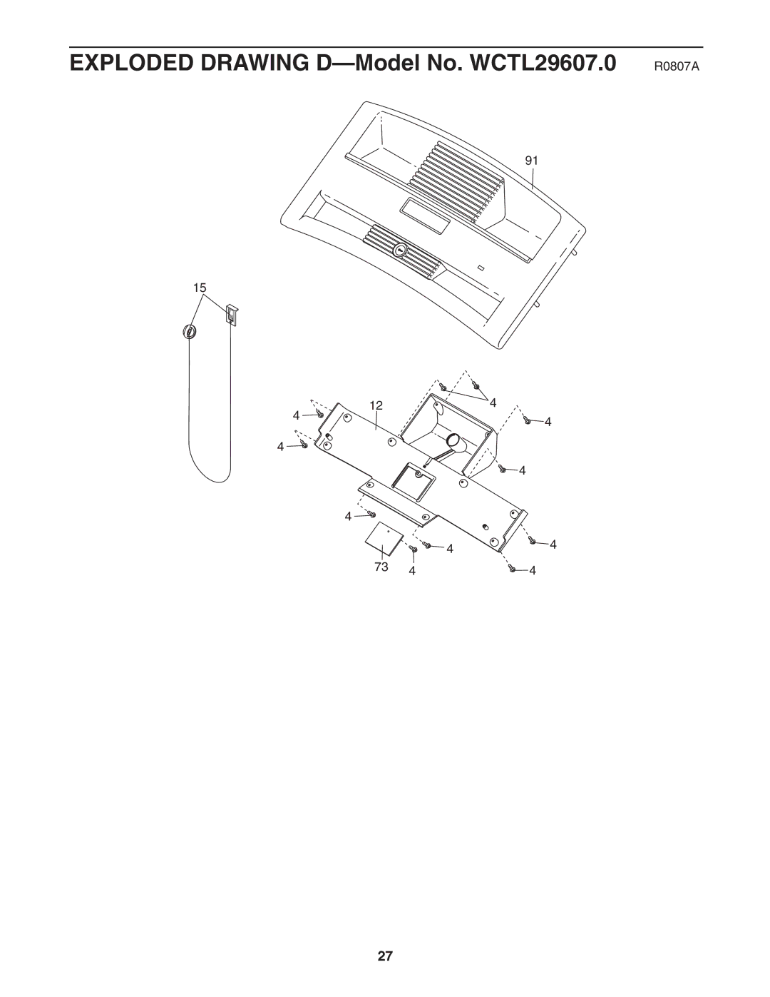 Weslo user manual Exploded Drawing D-Model No. WCTL29607.0 R0807A 