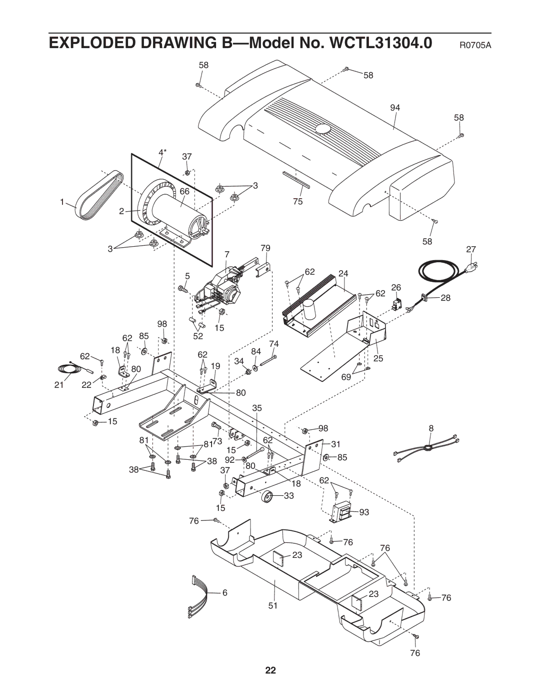 Weslo user manual Exploded Drawing B-Model No. WCTL31304.0 R0705A 