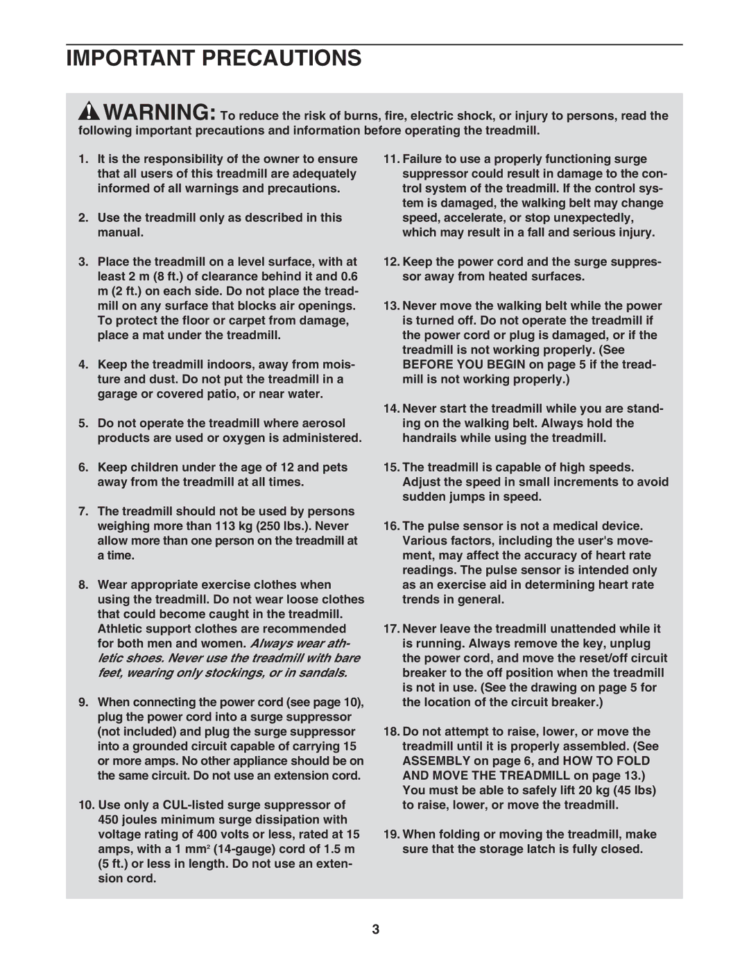 Weslo WCTL31304.0 user manual Important Precautions 