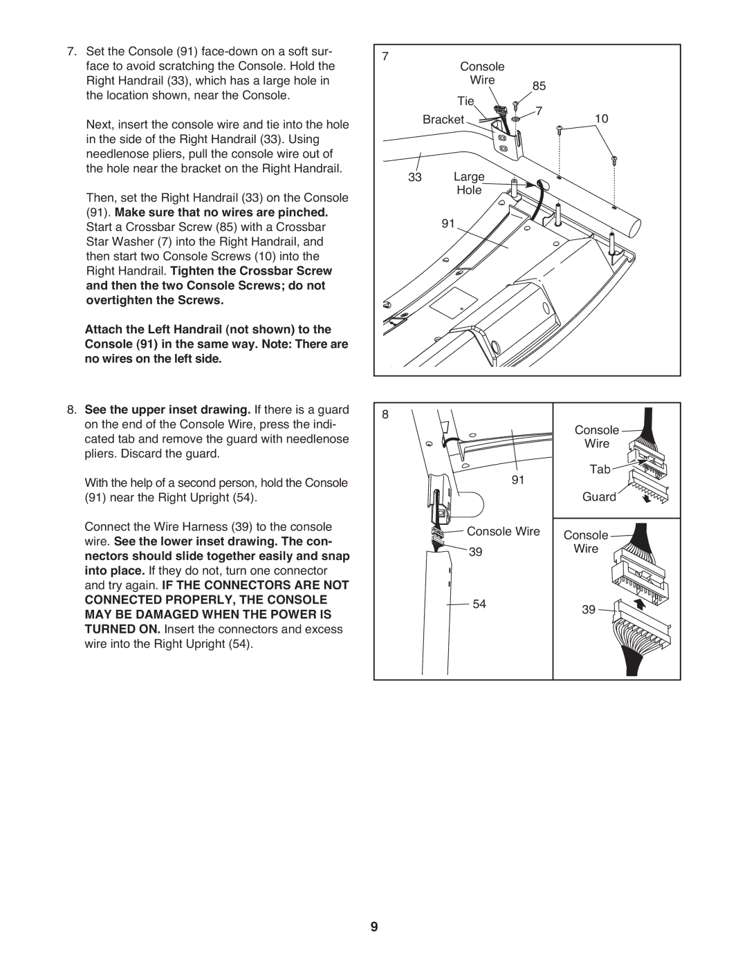 Weslo WCTL34308.0 user manual Console Wire Tie Bracket Large Hole Tab Guard 