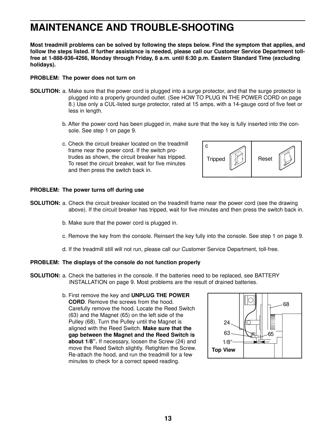 Weslo WCTL35090 user manual Maintenance and TROUBLE-SHOOTING, Cord 