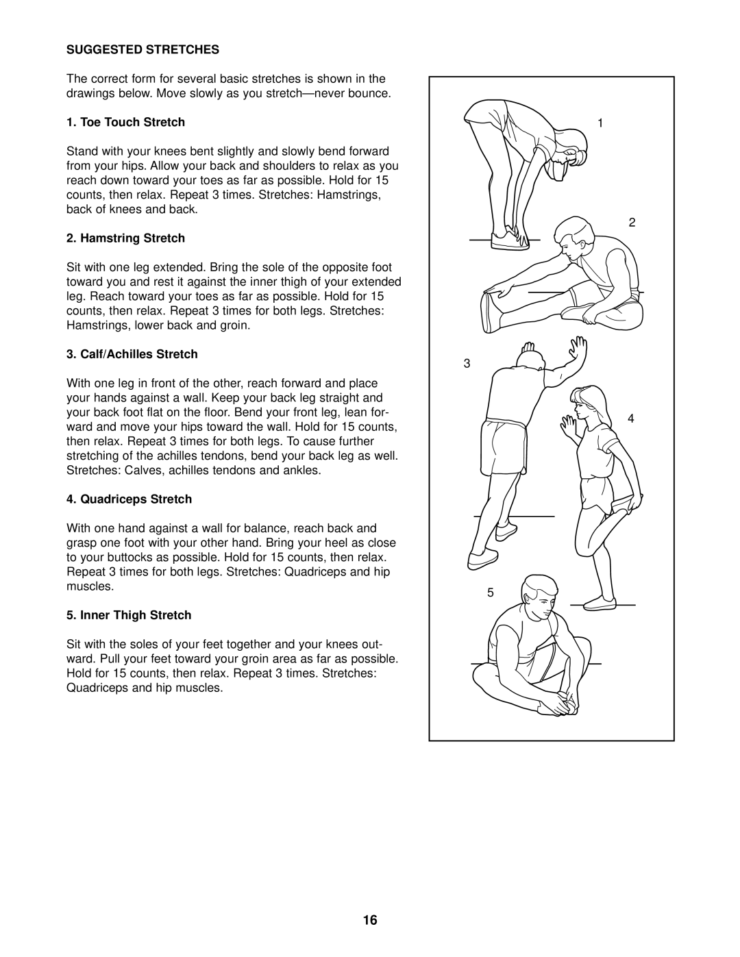 Weslo WCTL35090 user manual Suggested Stretches 