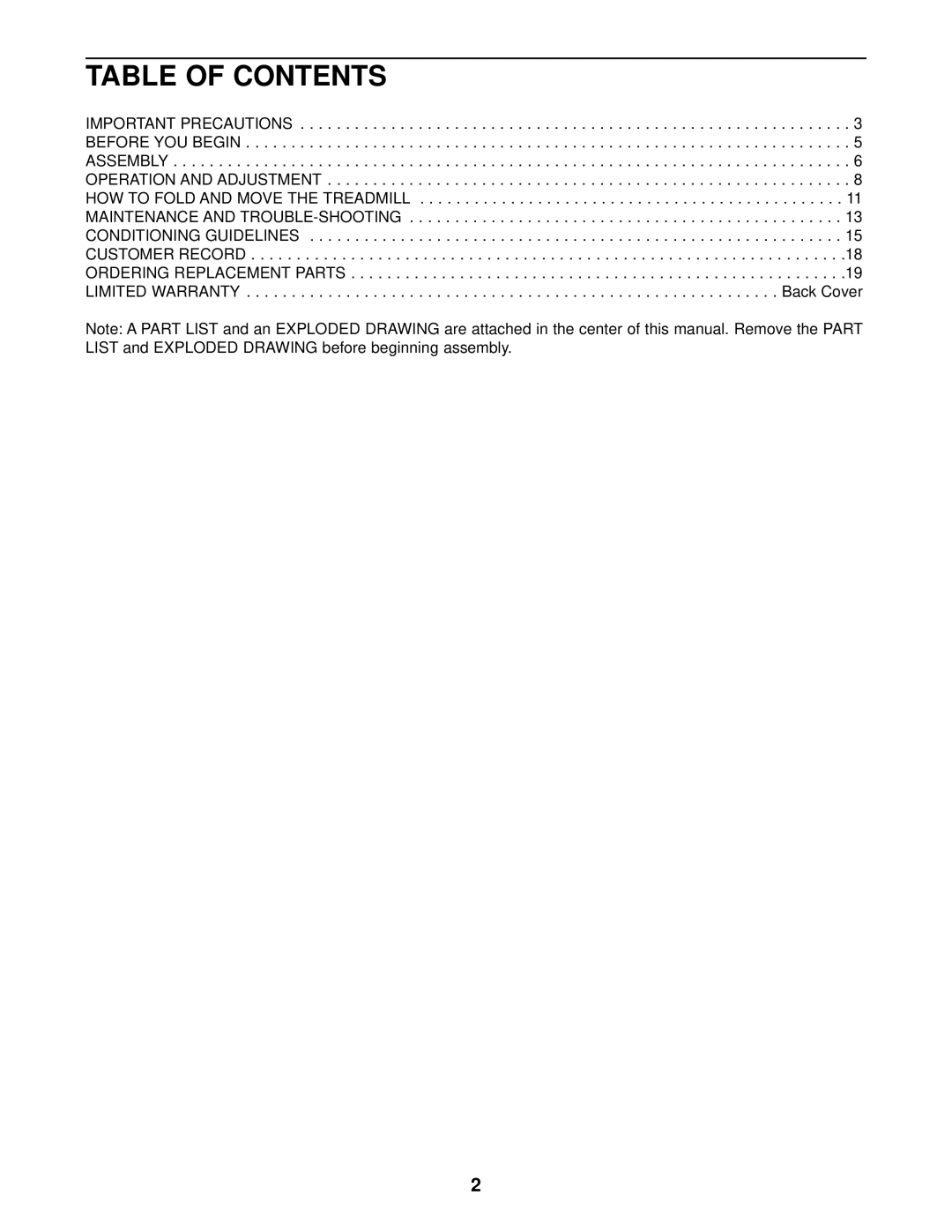 Weslo WCTL35090 user manual Table of Contents 