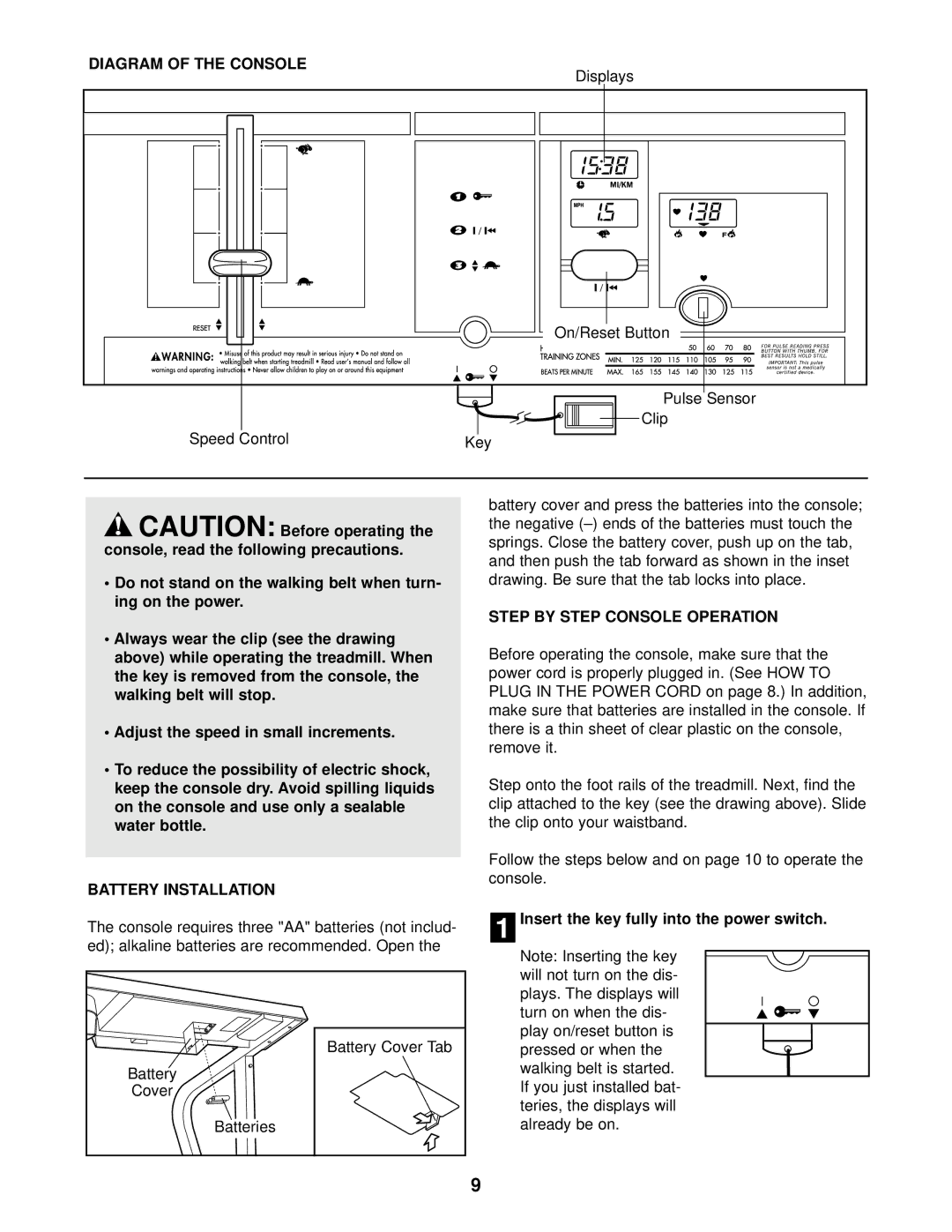 Weslo WCTL35090 user manual Diagram of the Console, Battery Installation, Step by Step Console Operation 